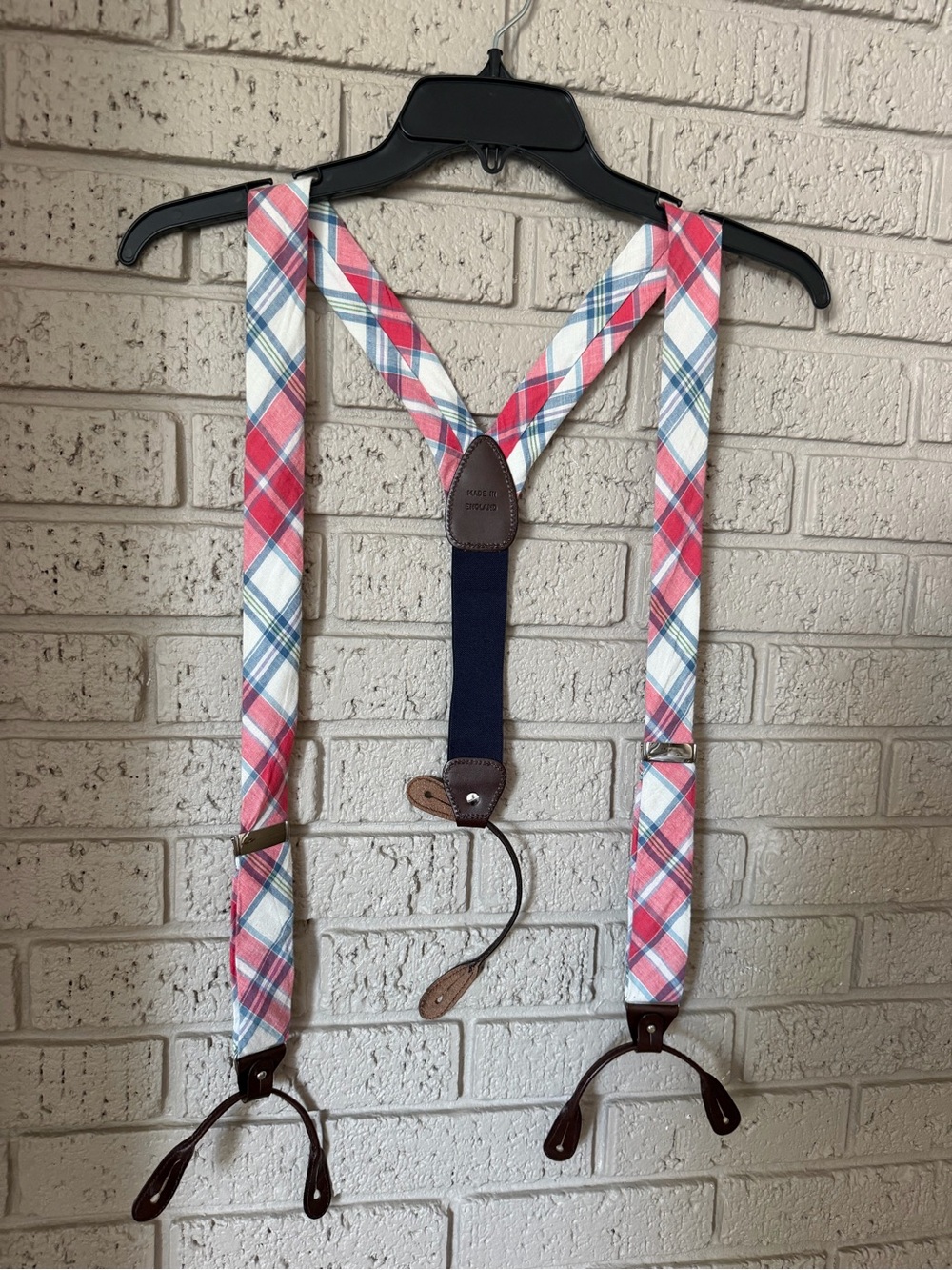 BREUER Plaid Button-Loop Suspenders in Red and Blue - Classic Men’s Accessory